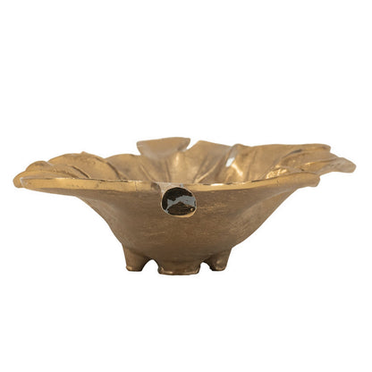 19 Inch Decorative Plate Tray, Oak Leaf Design, Gold Finished Aluminum