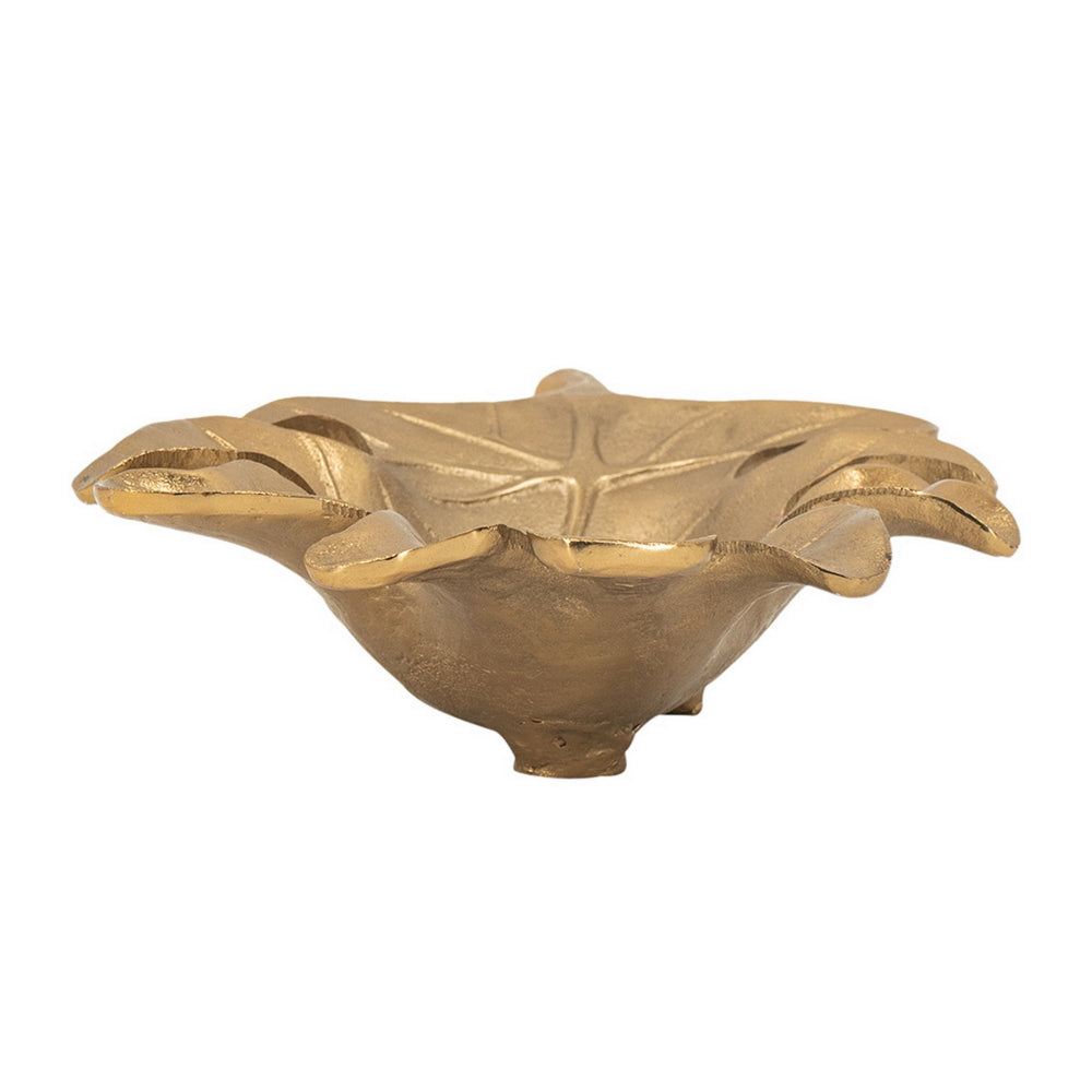 19 Inch Decorative Plate Tray, Oak Leaf Design, Gold Finished Aluminum