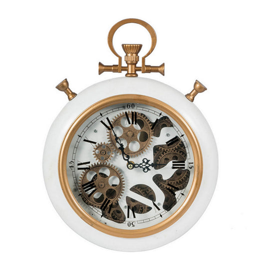 15 Inch Modern Roman Numeral Wall Clock, Iron, Plastic, White, Gold Finish