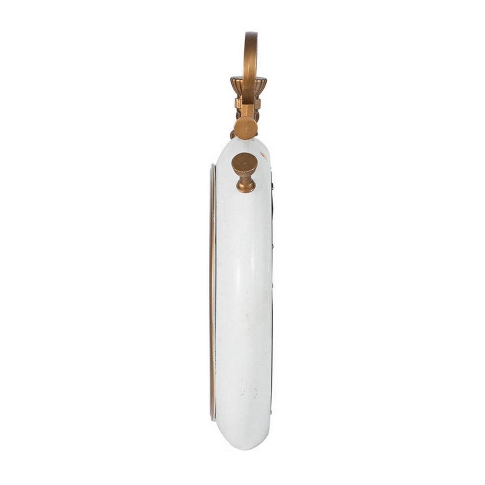 15 Inch Modern Roman Numeral Wall Clock, Iron, Plastic, White, Gold Finish