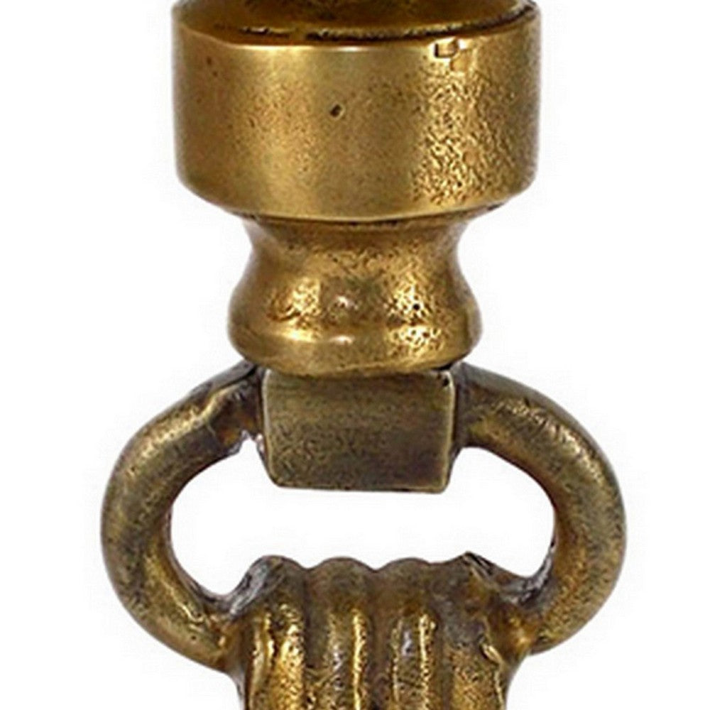 11 Inch Carved Ornate Candle Holder, Block Base, Gold Finished Aluminum