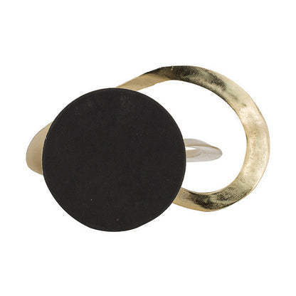 17 Inch Modern Sculpture, Gold Aluminum, Tabletop Decor Loop, Round Base