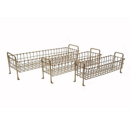 19, 22, 25 Inch Rectangular Trays, Set of 3, Wire Mesh Construction, Gold