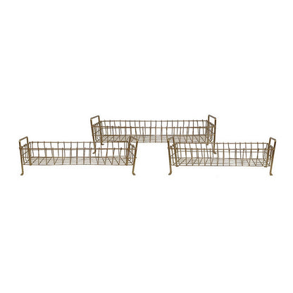 19, 22, 25 Inch Rectangular Trays, Set of 3, Wire Mesh Construction, Gold