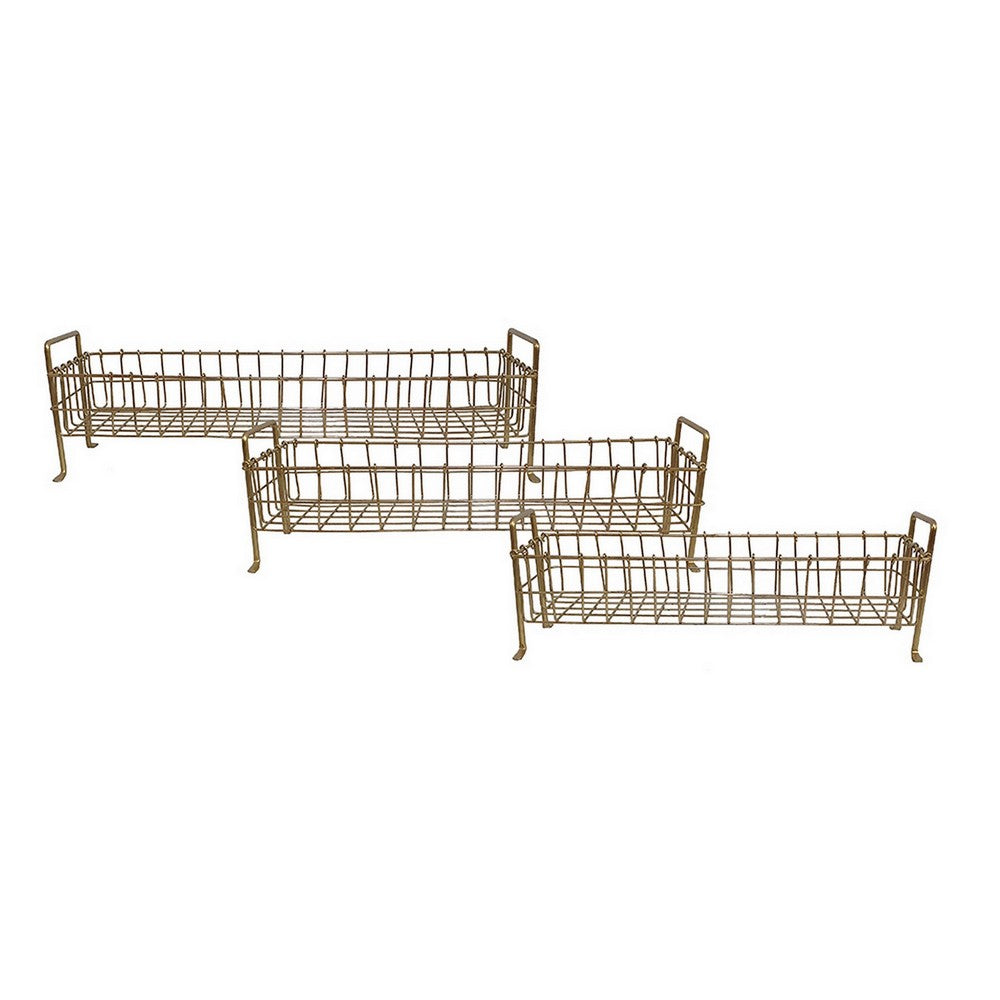 19, 22, 25 Inch Rectangular Trays, Set of 3, Wire Mesh Construction, Gold