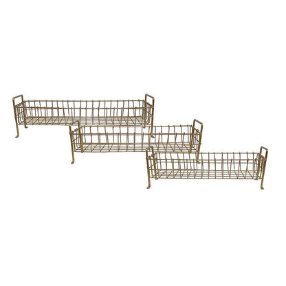 19, 22, 25 Inch Rectangular Trays, Set of 3, Wire Mesh Construction, Gold