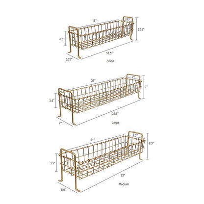 19, 22, 25 Inch Rectangular Trays, Set of 3, Wire Mesh Construction, Gold
