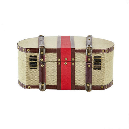 Ika 16 Inch Semi Round Hatbox, Faux Leather Handle, Cream Canvas Upholstery