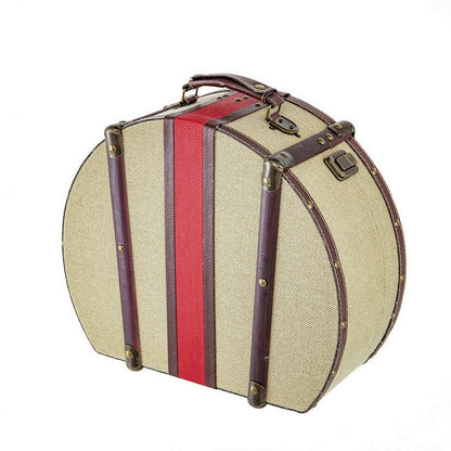 Ika 16 Inch Semi Round Hatbox, Faux Leather Handle, Cream Canvas Upholstery