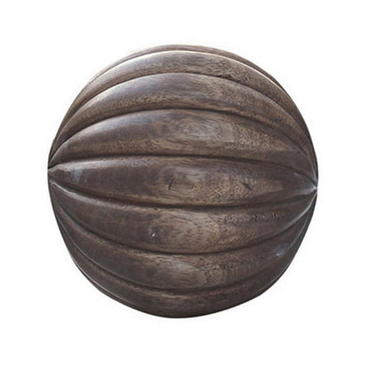 5 Inch Decorative Spheres, Set of 3 Balls, Carved Texture Mango Wood, Brown