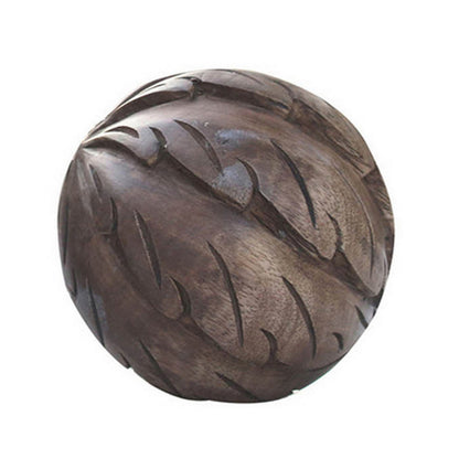 5 Inch Decorative Spheres, Set of 3 Balls, Carved Texture Mango Wood, Brown