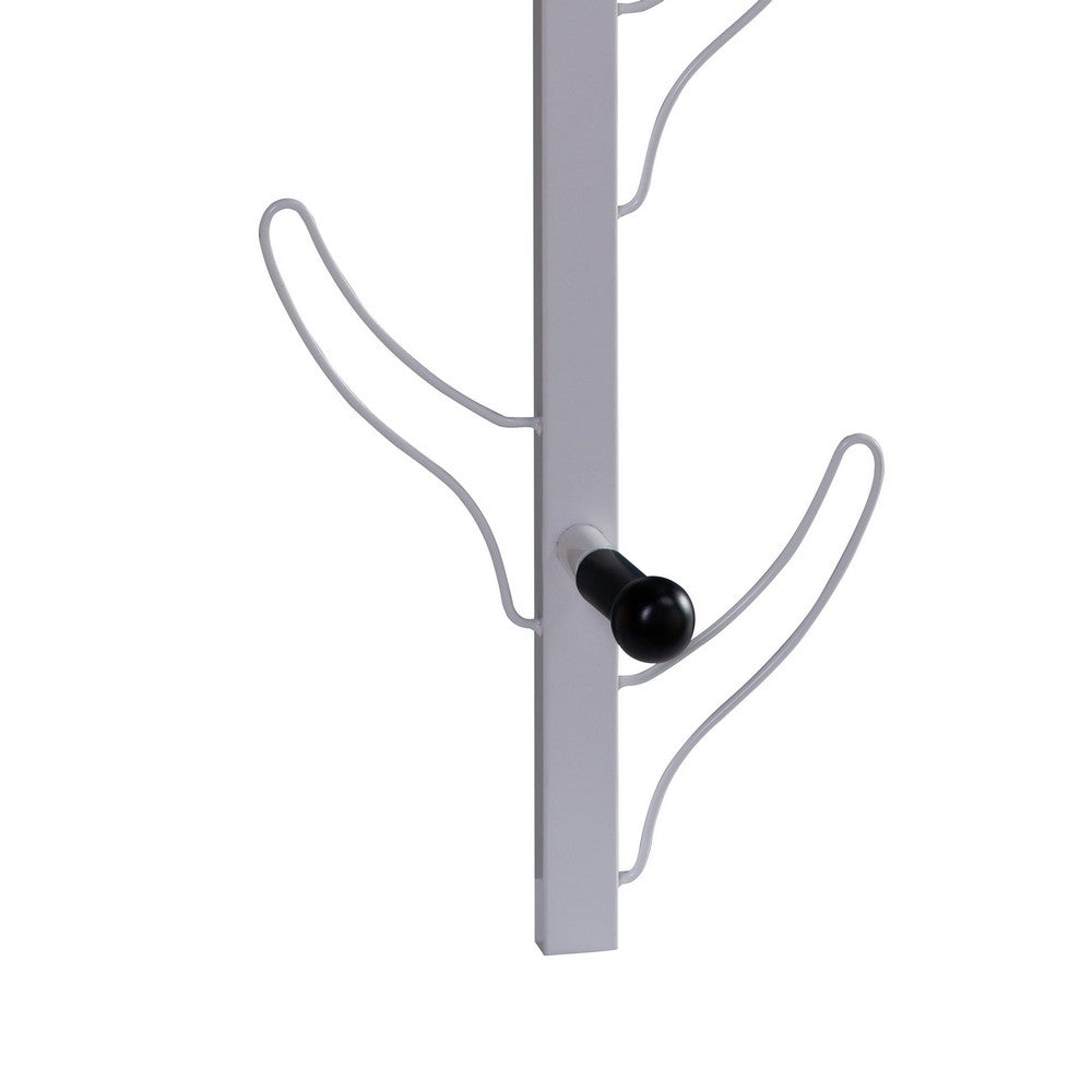 34 Inch Wall Mounted Coat and Hat Rack with 8 Hooks, Silver Metal Frame
