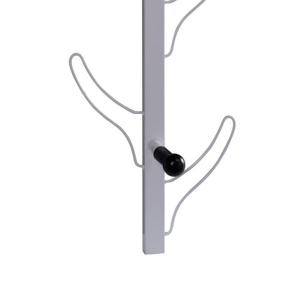 34 Inch Wall Mounted Coat and Hat Rack with 8 Hooks, Silver Metal Frame