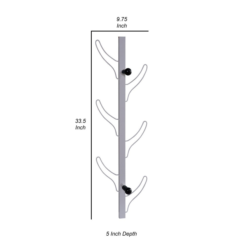 34 Inch Wall Mounted Coat and Hat Rack with 8 Hooks, Silver Metal Frame
