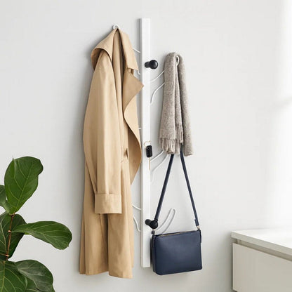 34 Inch Wall Mounted Coat and Hat Rack with 8 Hooks, Silver Metal Frame