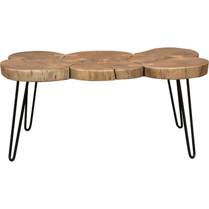 39 Inch Rectangular Coffee Table, Live Edge Wood Top, Metal Legs, Brown