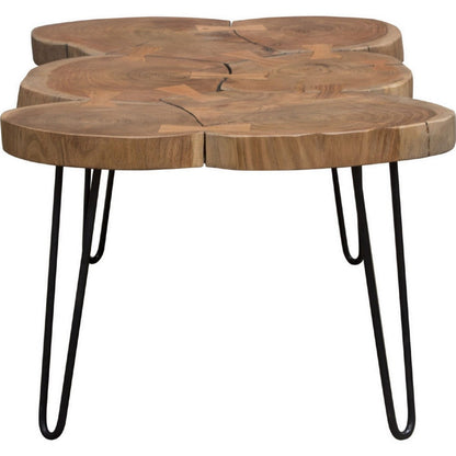 39 Inch Rectangular Coffee Table, Live Edge Wood Top, Metal Legs, Brown