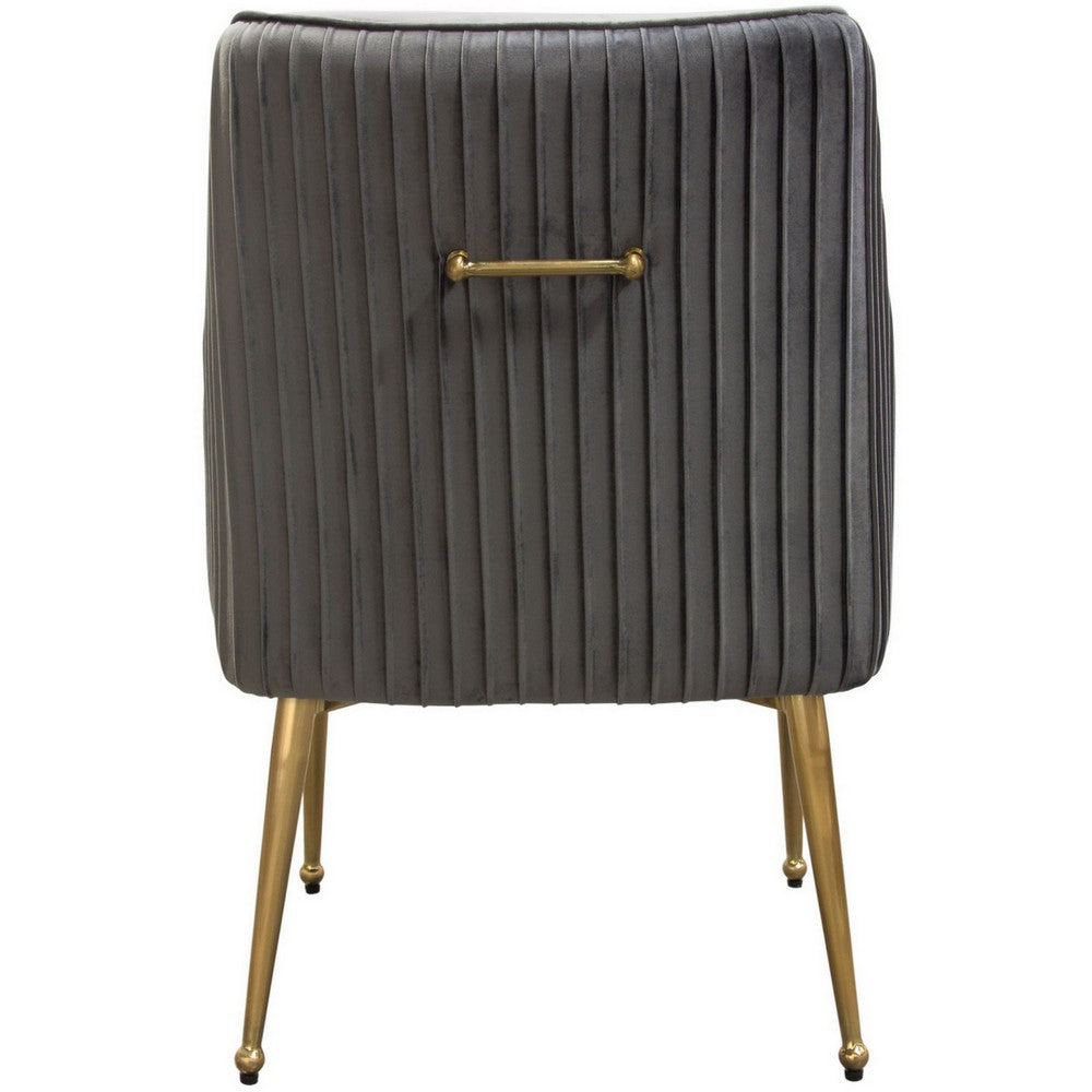 24 Inch Pleated Dining Side Chair, Set of 2, Smooth Gray Velvet Upholstery