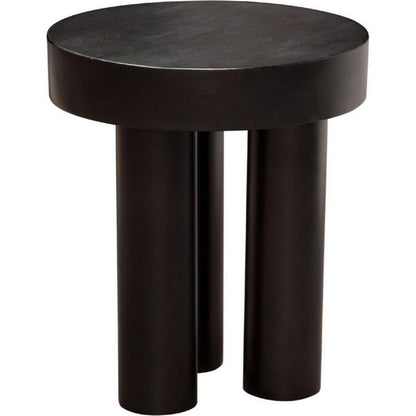 16 Inch Modern End Table, Thick Sturdy Surface, Tripod Legs, Black Wood