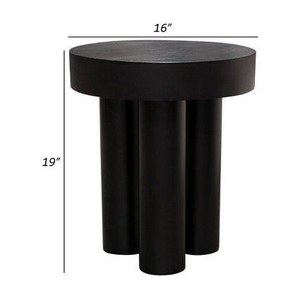 16 Inch Modern End Table, Thick Sturdy Surface, Tripod Legs, Black Wood