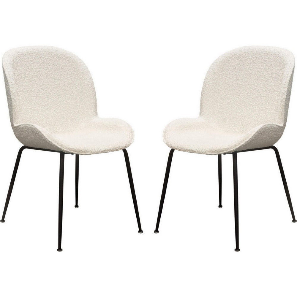 21 Inch Dining Chairs, Set of 2, Black Metal Legs, Ivory Boucle Upholstery