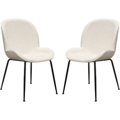 21 Inch Dining Chairs, Set of 2, Black Metal Legs, Ivory Boucle Upholstery