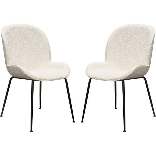 21 Inch Dining Chairs, Set of 2, Black Metal Legs, Ivory Boucle Upholstery