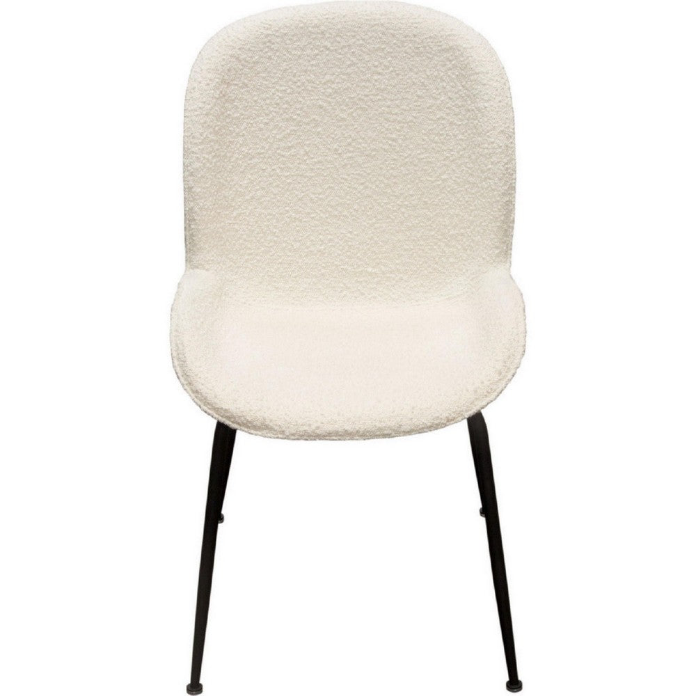 21 Inch Dining Chairs, Set of 2, Black Metal Legs, Ivory Boucle Upholstery
