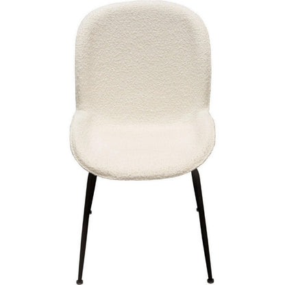 21 Inch Dining Chairs, Set of 2, Black Metal Legs, Ivory Boucle Upholstery