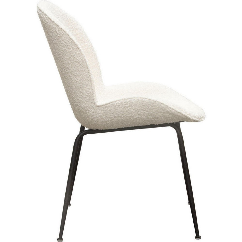 21 Inch Dining Chairs, Set of 2, Black Metal Legs, Ivory Boucle Upholstery