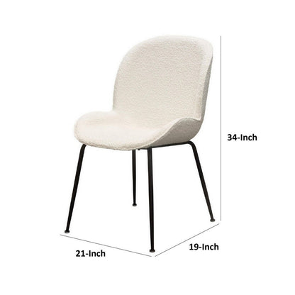 21 Inch Dining Chairs, Set of 2, Black Metal Legs, Ivory Boucle Upholstery