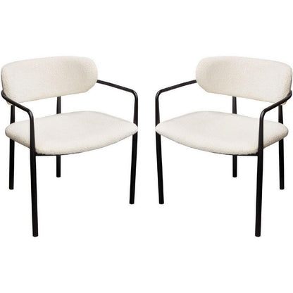 Oke 26 Inch Padded Dining Chair, Set of 2, Black, Ivory Boucle Upholstery