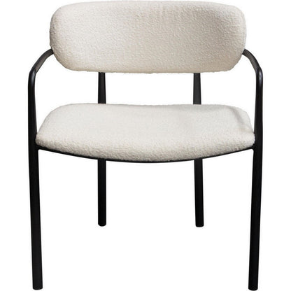Oke 26 Inch Padded Dining Chair, Set of 2, Black, Ivory Boucle Upholstery