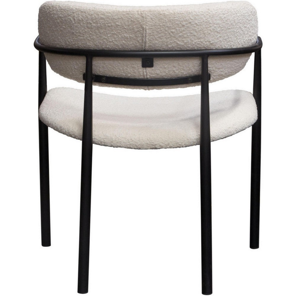 Oke 26 Inch Padded Dining Chair, Set of 2, Black, Ivory Boucle Upholstery