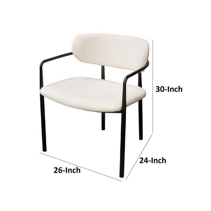 Oke 26 Inch Padded Dining Chair, Set of 2, Black, Ivory Boucle Upholstery