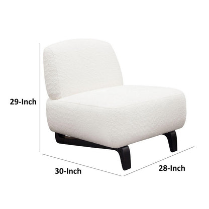 Ikka 30 Inch Padded Armless Chair, Crisp White Faux Sheepskin Upholstery