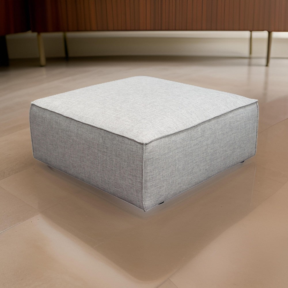 Daro 36 Inch Square Ottoman, Cushioned Top, Gray Barley Upholstery, Black