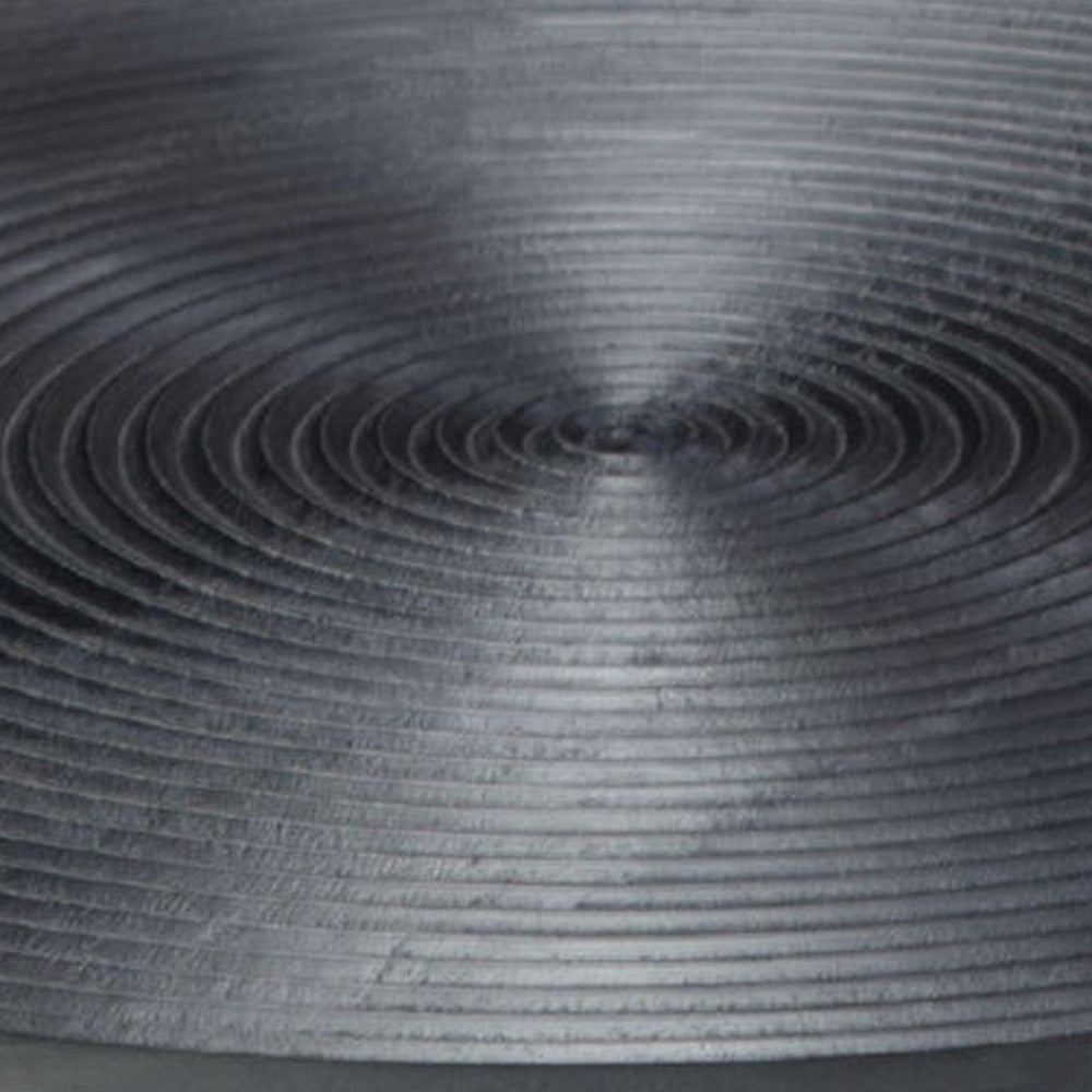 Vio 29 Inch Round Coffee Table, Embossed Surface Patterning, Black Wood