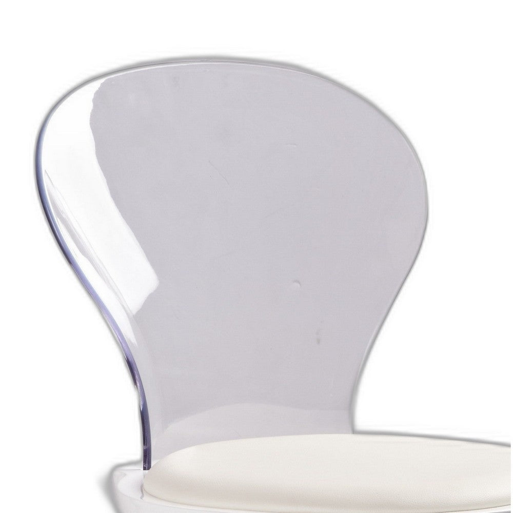 Rari 19 Inch Crystal Clear Armless Chair, Padded White Vegan Leather Seat