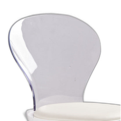 Rari 19 Inch Crystal Clear Armless Chair, Padded White Vegan Leather Seat