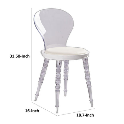 Rari 19 Inch Crystal Clear Armless Chair, Padded White Vegan Leather Seat