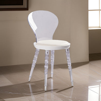 Rari 19 Inch Crystal Clear Armless Chair, Padded White Vegan Leather Seat