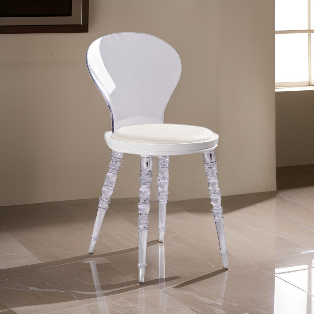 Rari 19 Inch Crystal Clear Armless Chair, Padded White Vegan Leather Seat