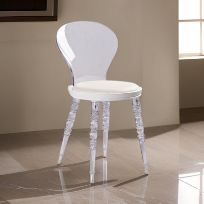 Rari 19 Inch Crystal Clear Armless Chair, Padded White Vegan Leather Seat