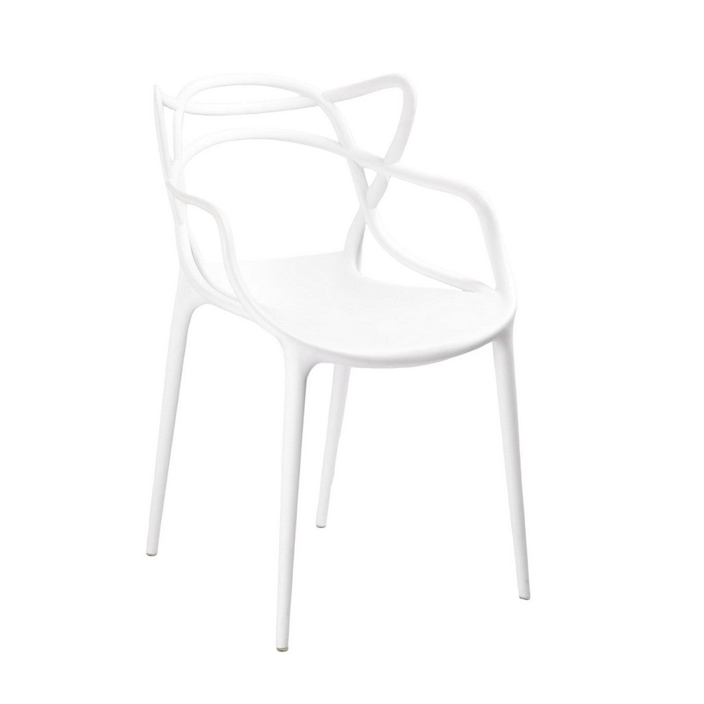 Yuva 22 Inch Armchair, Set of 4, Intricate Curved Seat, White Polypropylene