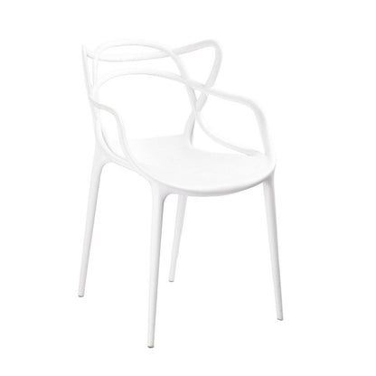 Yuva 22 Inch Armchair, Set of 4, Intricate Curved Seat, White Polypropylene