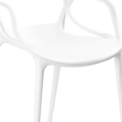Yuva 22 Inch Armchair, Set of 4, Intricate Curved Seat, White Polypropylene