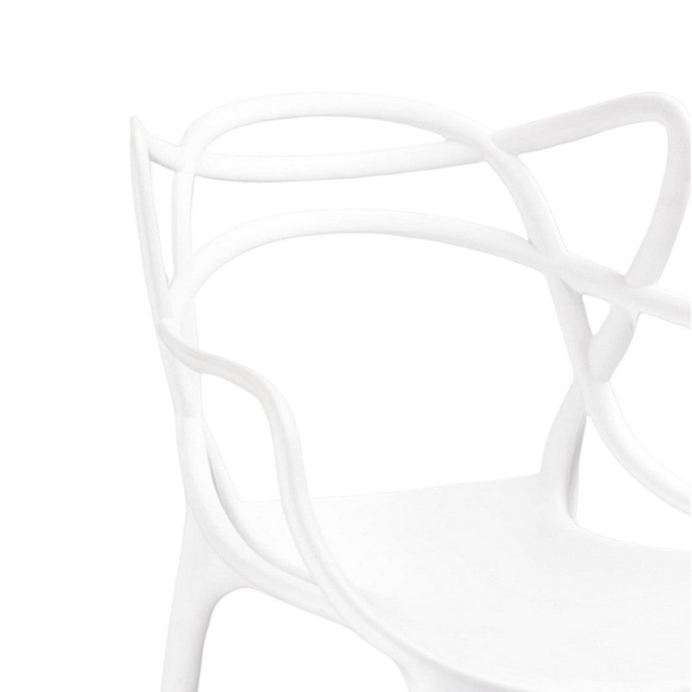 Yuva 22 Inch Armchair, Set of 4, Intricate Curved Seat, White Polypropylene