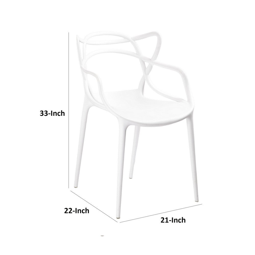 Yuva 22 Inch Armchair, Set of 4, Intricate Curved Seat, White Polypropylene