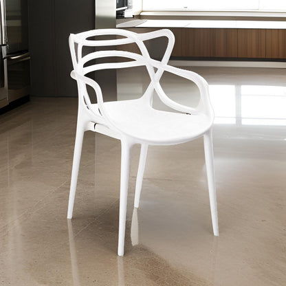 Yuva 22 Inch Armchair, Set of 4, Intricate Curved Seat, White Polypropylene